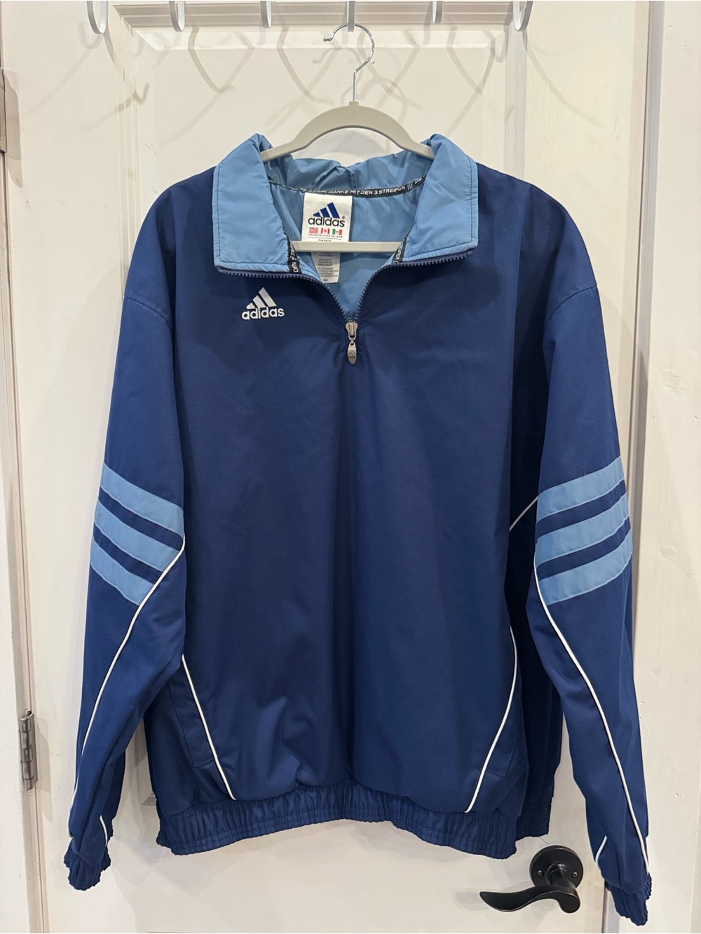 Adidas Vintage Navy & Light Blue Quarter-Zip Pullover Jacket Windbreaker
